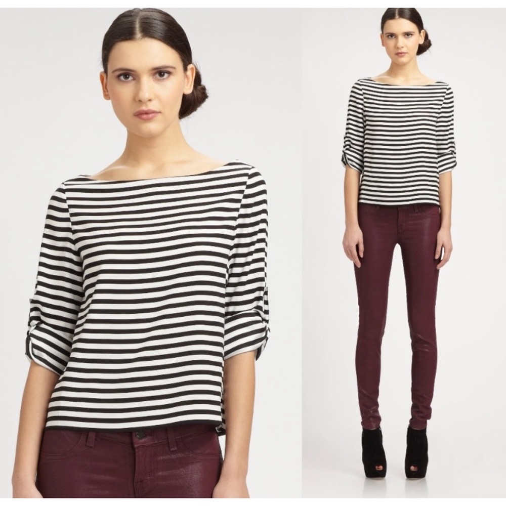 Alice + Olivia Curtis Striped Silk Blend Top